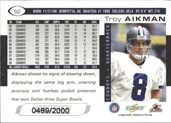 2000 Score - Scorecard #52 Troy Aikman Back