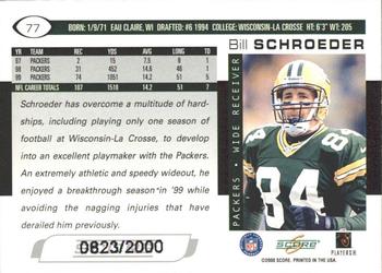 2000 Score - Scorecard #77 Bill Schroeder Back