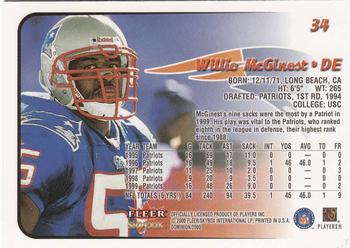 2000 SkyBox Dominion - Extra #34 Willie McGinest Back