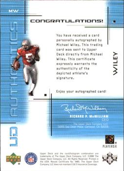 2000 UD Ionix - UD Authentics #MW Michael Wiley Back