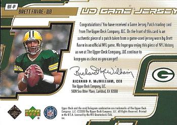 2000 Upper Deck - UD Game Jersey Patches SN25 #BF-P Brett Favre Back