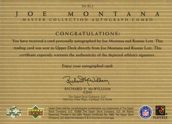 2000 Upper Deck Montana Master Collection - Mystery Inserts #JM-RL3 Ronnie Lott / Joe Montana Back
