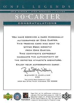2000 Upper Deck Legends - Autographs #CC Cris Carter Back