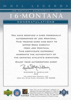 2000 Upper Deck Legends - Autographs #JM Joe Montana Back
