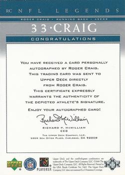 2000 Upper Deck Legends - Autographs #RC Roger Craig Back