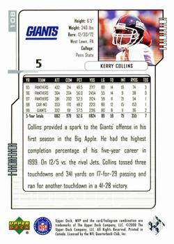 2000 Upper Deck MVP - Silver Script #108 Kerry Collins Back