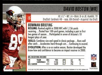 2001 Bowman - Gold #44 David Boston Back