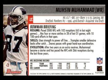 2001 Bowman - Gold #94 Muhsin Muhammad Back