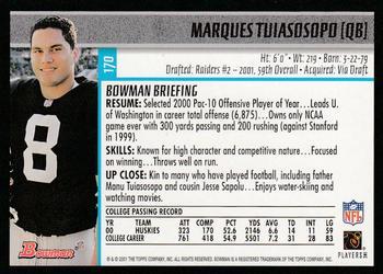2001 Bowman - Gold #170 Marques Tuiasosopo Back