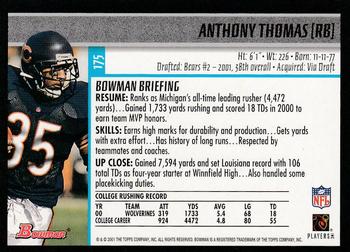 2001 Bowman - Gold #175 Anthony Thomas Back