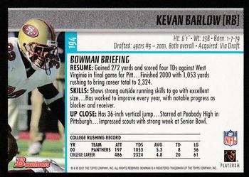 2001 Bowman - Gold #194 Kevan Barlow Back