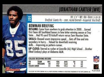 2001 Bowman - Gold #203 Jonathan Carter Back