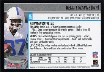 2001 Bowman - Gold #209 Reggie Wayne Back