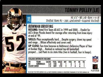 2001 Bowman - Gold #216 Tommy Polley Back