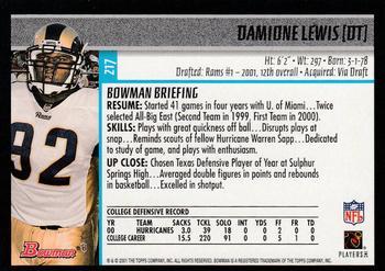 2001 Bowman - Gold #217 Damione Lewis Back