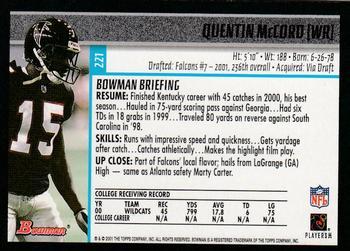 2001 Bowman - Gold #221 Quentin McCord Back