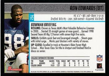2001 Bowman - Gold #234 Ron Edwards Back