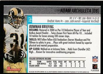 2001 Bowman - Gold #242 Adam Archuleta Back