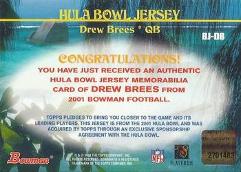 2001 Bowman - Bowl Jerseys #BJ-DB Drew Brees Back