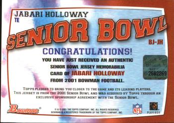2001 Bowman - Bowl Jerseys #BJ-JH Jabari Holloway Back