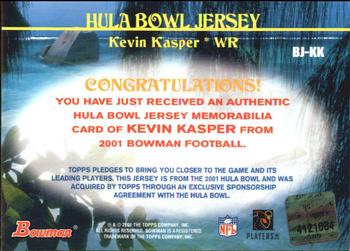 2001 Bowman - Bowl Jerseys #BJ-KK Kevin Kasper Back