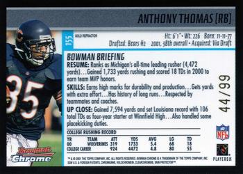 2001 Bowman Chrome - Gold Refractors #155 Anthony Thomas Back
