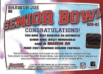 2001 Bowman Chrome - Rookie Relics #BCR-BJ Bhawoh Jue Back