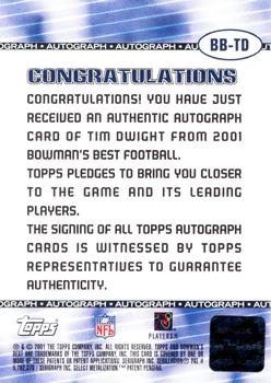 2001 Bowman's Best - Autographs #BB-TD Tim Dwight Back