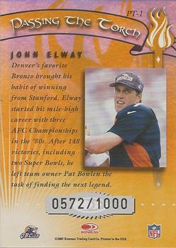 2001 Donruss Elite - Passing the Torch #PT-1 John Elway Back