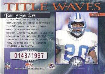 2001 Donruss Elite - Title Waves #TW-7 Barry Sanders Back