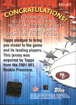 2001 Finest - Rookie Premiere Jerseys #RPJ-AC Andre Carter Back