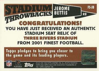 2001 Finest - Stadium Throwback Relics #FS-JB Jerome Bettis Back