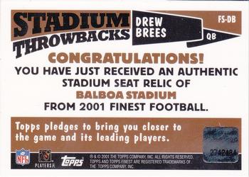 2001 Finest - Stadium Throwback Relics #FS-DB Drew Brees Back