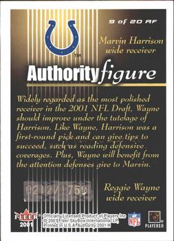 2001 Fleer Authority - Authority Figure #9 AF Reggie Wayne / Marvin Harrison Back