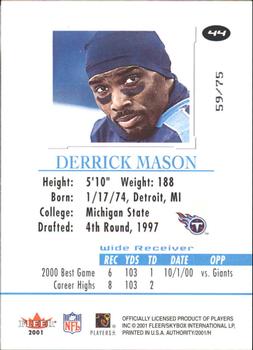 2001 Fleer Authority - Prominence SN75 #44 Derrick Mason Back