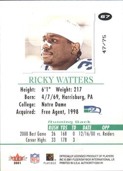 2001 Fleer Authority - Prominence SN75 #67 Ricky Watters Back