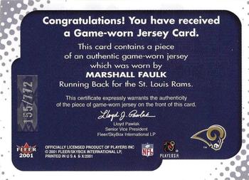 2001 Fleer E-X - Behind the Numbers #NNO Marshall Faulk Back