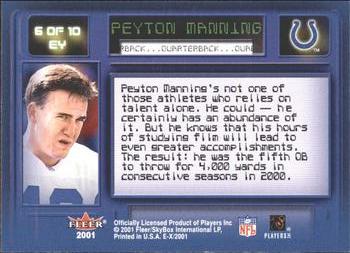 2001 Fleer E-X - E-Xtra Yards #6 EY Peyton Manning Back