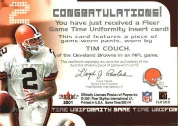 2001 Fleer Game Time - Uniformity #NNO Tim Couch Back