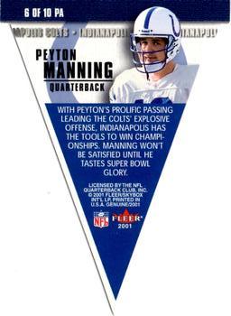 2001 Fleer Genuine - Pennant Aggression #6 PA Peyton Manning Back