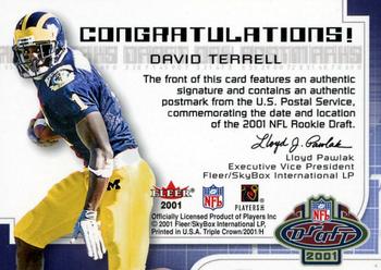 2001 Fleer Hot Prospects - Draft Day Postmarks Autographs #NNO David Terrell Back