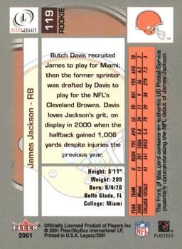 2001 Fleer Legacy - Rookie Postmarks #119 James Jackson Back