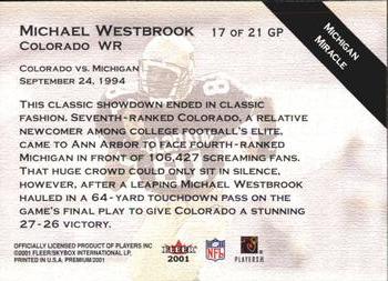2001 Fleer Premium - Greatest Plays #17 GP Michael Westbrook Back