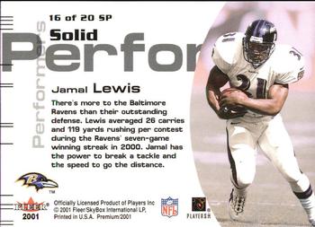 2001 Fleer Premium - Solid Performers #16 SP Jamal Lewis Back