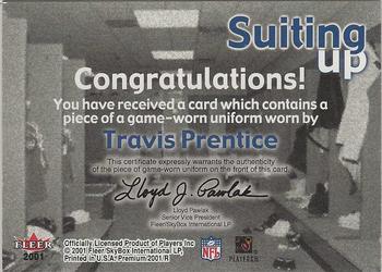 2001 Fleer Premium - Suiting Up #NNO Travis Prentice Back
