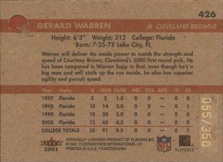 2001 Fleer Tradition Glossy - Rookie Minis #426 Gerard Warren Back