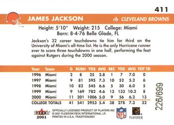 2001 Fleer Tradition Glossy - Rookie Stickers #411 James Jackson Back