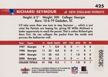 2001 Fleer Tradition Glossy - Rookie Stickers #425 Richard Seymour Back