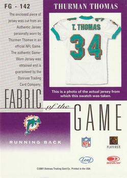 2001 Leaf Certified Materials - Fabric of the Game Bronze #FG-142 Thurman Thomas Back