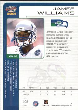 2001 Pacific - Hobby LTD #405 James Williams WR Back